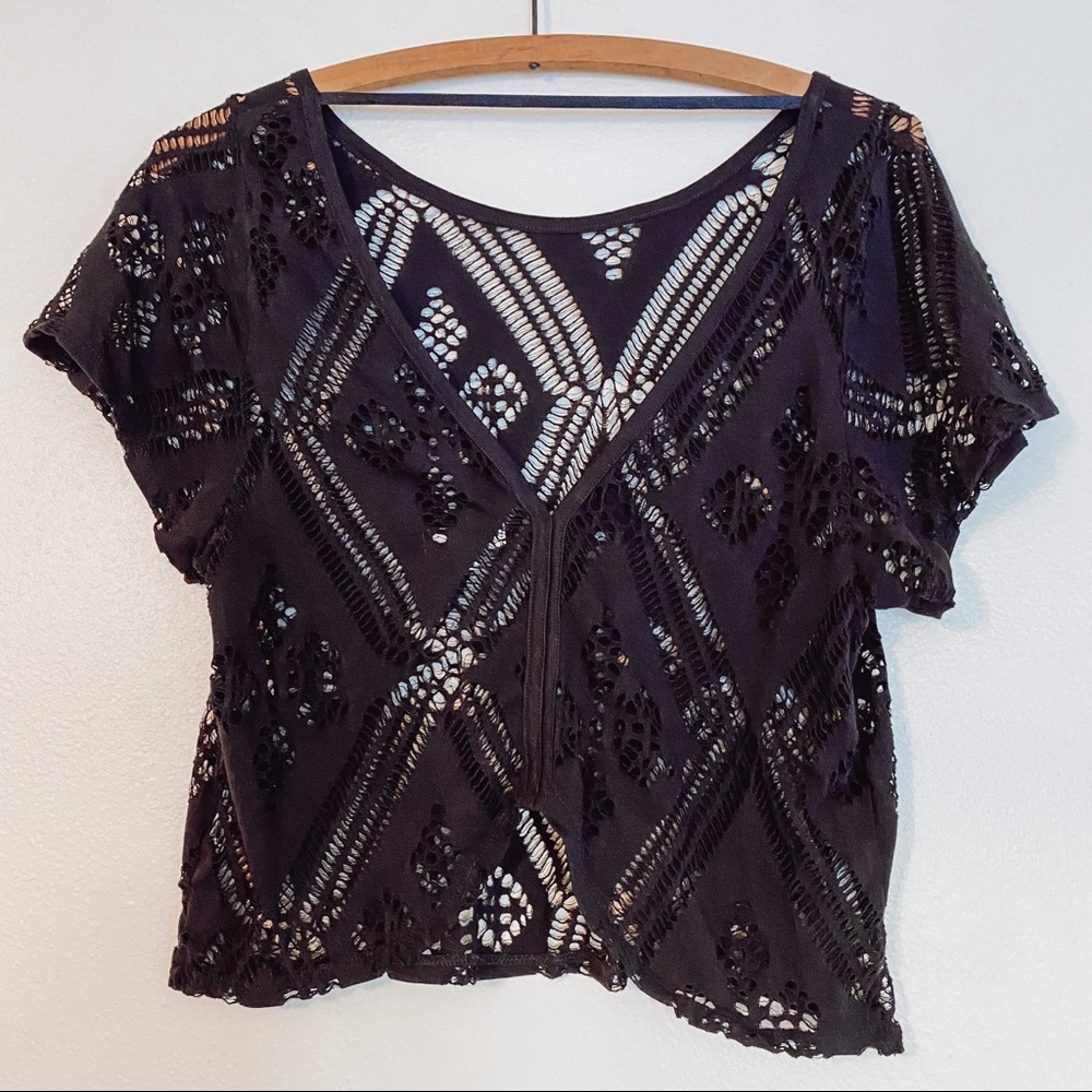 Silence + Noise black lace-like top